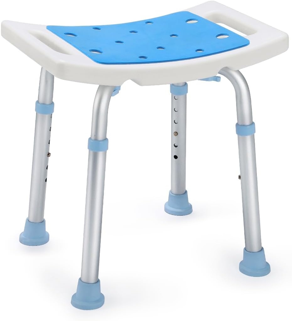 OasisSpace Shower Chair, Adjustable Bath Stool Chair for Inside Shower - Tool Free Anti-Slip Bench Bathtub Stool Seat with Durable Aluminum Legs for Elderly, Senior, Handicap & Disabled