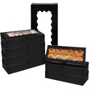 qiqee 50 Packs Black Cookie Box with Window 12x5.5x2.5 Inch Two Uses Pastry Biscuit Bakery Box For Packaging
