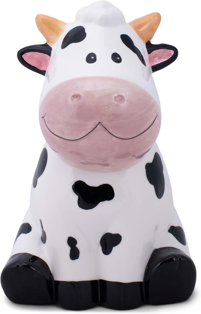 Dolomite Ceramic 10.5 x 7.1 Everyday Cookie & Candy Jar with Airtight Lid: Perfect for Kitchen Canisters, Pet Treat Containers & Decorative Farmhouse Storage, Cute Spotted Cow