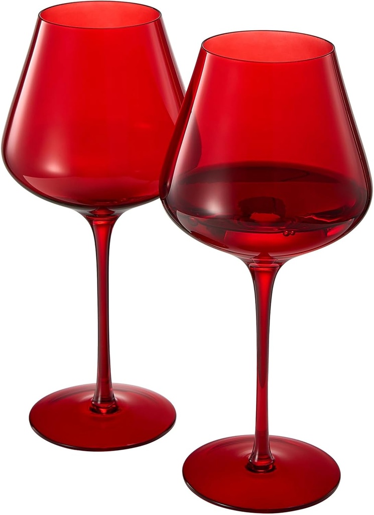 Red Ruby Crystal Wine Glasses Set of 2 | Elegant 20oz Tall Drinkware | Festive Holiday & Christmas Glassware for Hosting and Gifting | Sophisticated Italian-Inspired Barware for Wife, Mom, or Friend