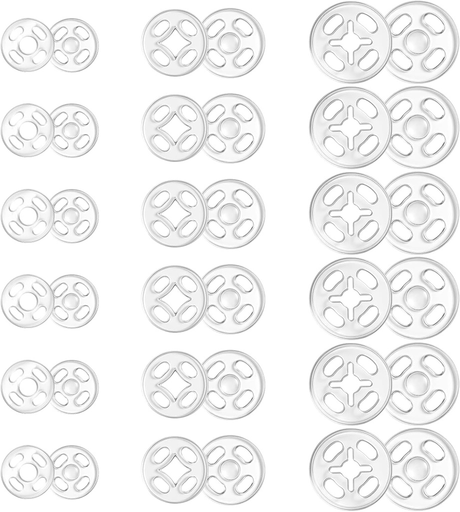 Plastic Snaps for Fabric, 36 Pcs 3 Sizes Round Clear Snaps for Sewing Invisible Sew on Snap Button Fasteners for Sewing DIY Crafts Clothing Shirt Pant (7.5mm, 10mm, 12.5mm)
