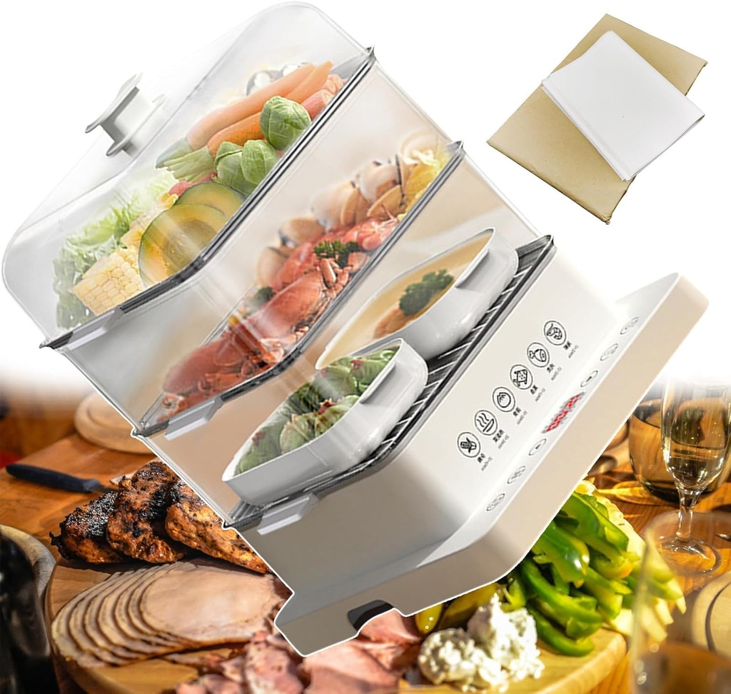 Three-layer Electric Food Steamer (With 500* Baking Paper)|Foldable Automatic Steamer With 12 Hours Reservation And Anti-Dry Combustion|Stainless Steel Steam Tray|Stacked Storage