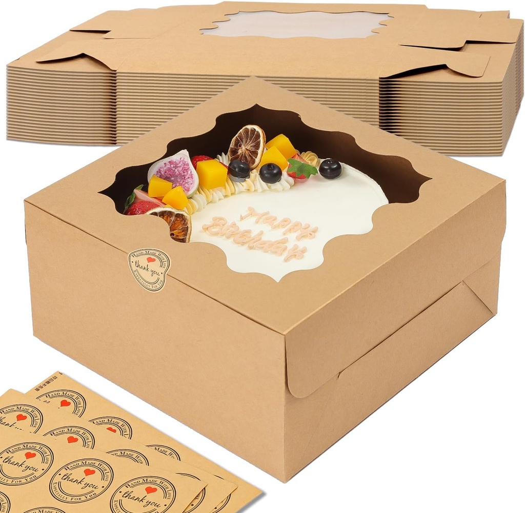24pcs 10x10x5 Inches Brown Cake Boxes with Window, Bakery Boxes with Window, Pastry Boxes, dessert boxes, Cookie Boxes for gift giving, Cake, Pastries, Pie, Chocolates, Cupcakes, Cookies