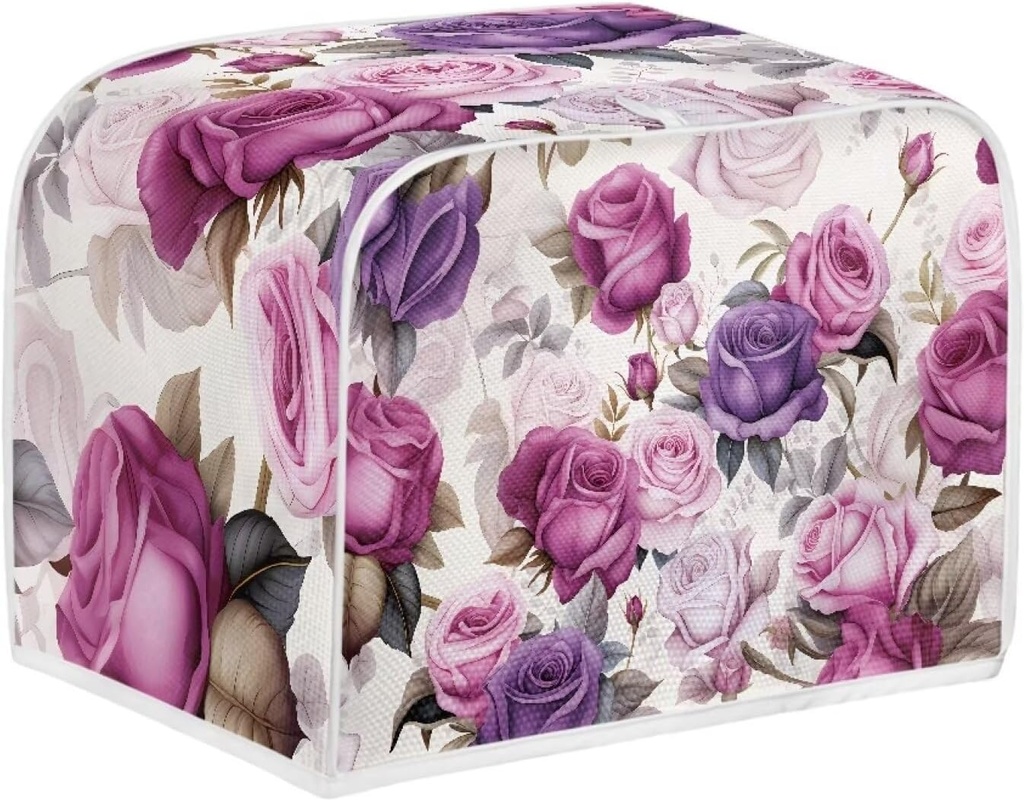 Dolyues Purple Rose Toaster Cover 4 Slice Kitchen Small Appliance Covers Toaster Cover Fits for Most Standard 4 slice Toasters Universal Women Gift