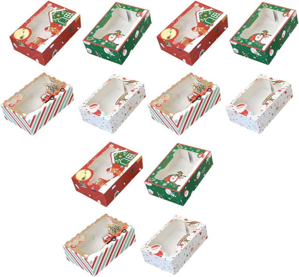 12pcs Christmas Cookie Box Boxes Pvc Window Biscuit Candy Packaging Box Cardboard Cake Carrier Container