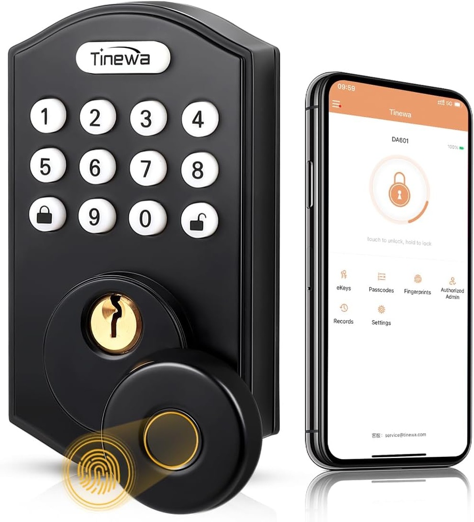 1 Pack Keypad Deadbolt, Smart Fingerprint Deadbolt Locks for Front Door, Keyless Entry Dead Bolt with Remote APP Control via WiFi& Bluetooth, Auto Lock, Matte Black