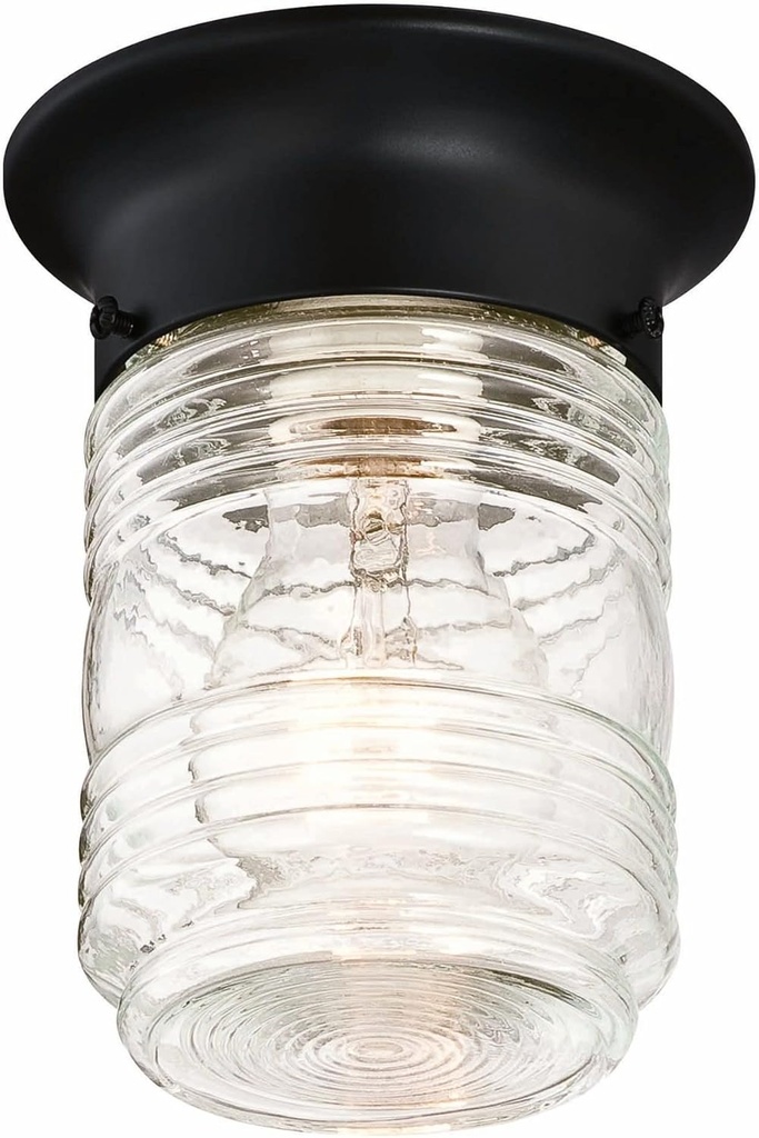 Design House Jelly Jar Ceiling Light, Indoor/Outdoor, Flush Mount, Dimmable, Uses (1) 60W Bulb, Matte Black, 4.8 in. Diameter x 5.9 in. H, 587220