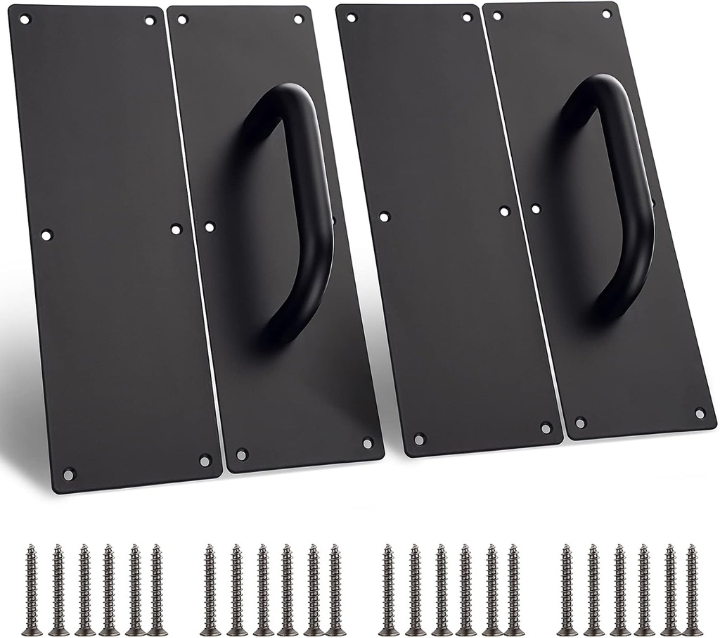 Sumnacon 2 Sets 12 Inch Stainess Steel Door Handles - Sturdy Door Pull Push Plates with Screws,Solid Pull Push Handles for Home Office Public, Black