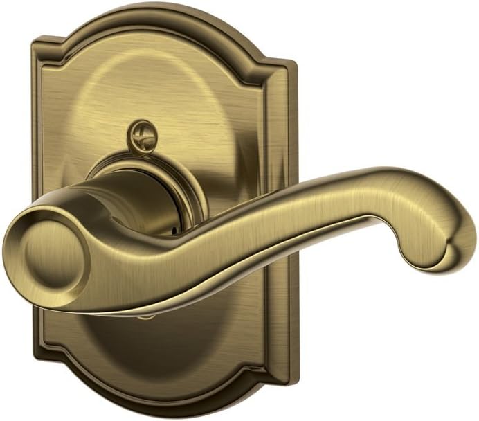 SCHLAGE Flair Right Handed Lever with Camelot Trim Non-Turning Lock, Antique Brass (F170 FLA 609 CAM RH)