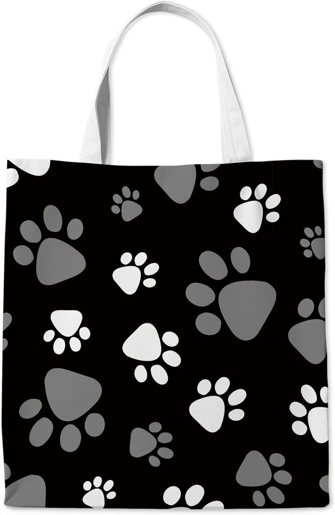 Cute Dog Paw Mom Canvas Tote Bag Gifts for Lovers, Black Puppy Pet Aesthetic Canvas Reusable Tote Bag with One Dog Paw for Shopping