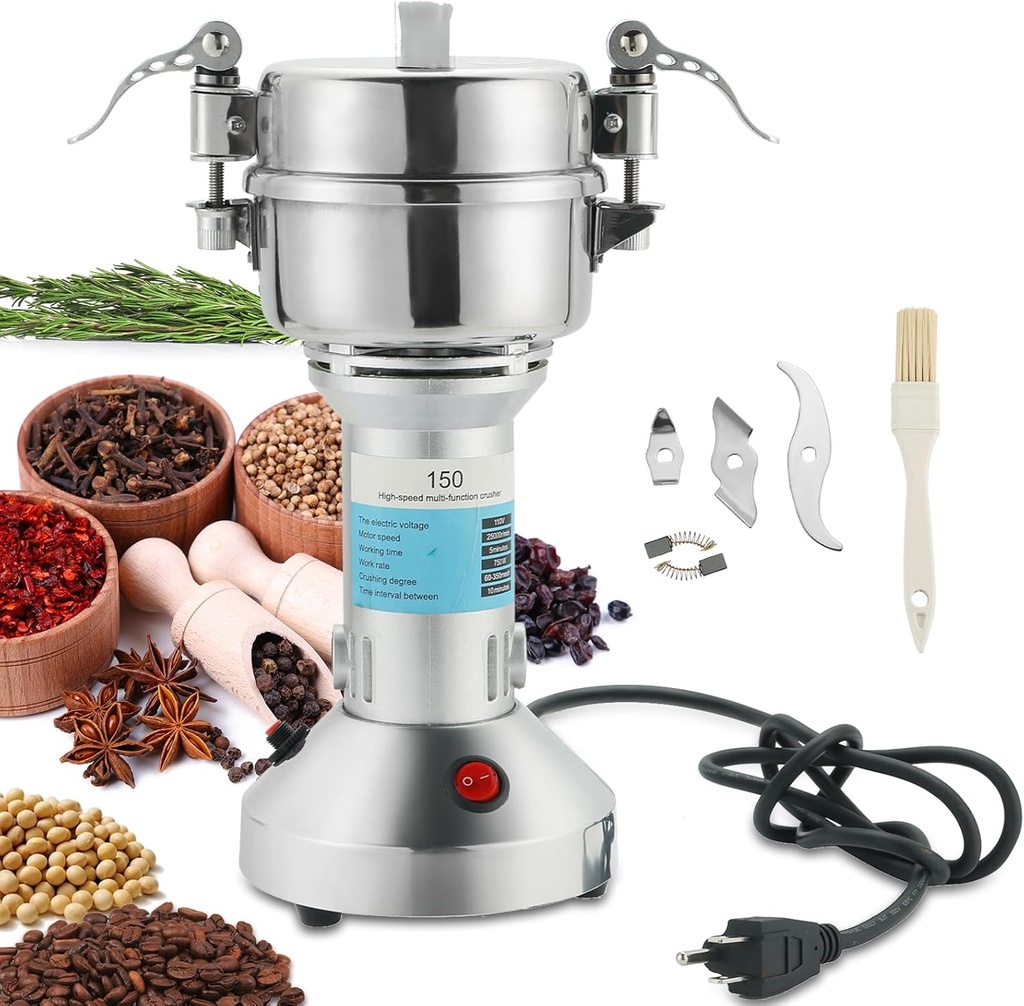 MYFULLY Electric Grain Mill Grinder High Speed Stainless Steel Pulverizer Mill Grinding Machine Cereals Corn Medicine Pearl Seasonings Spices Commercial Grade for Kitchen Grinding Machine (150g)