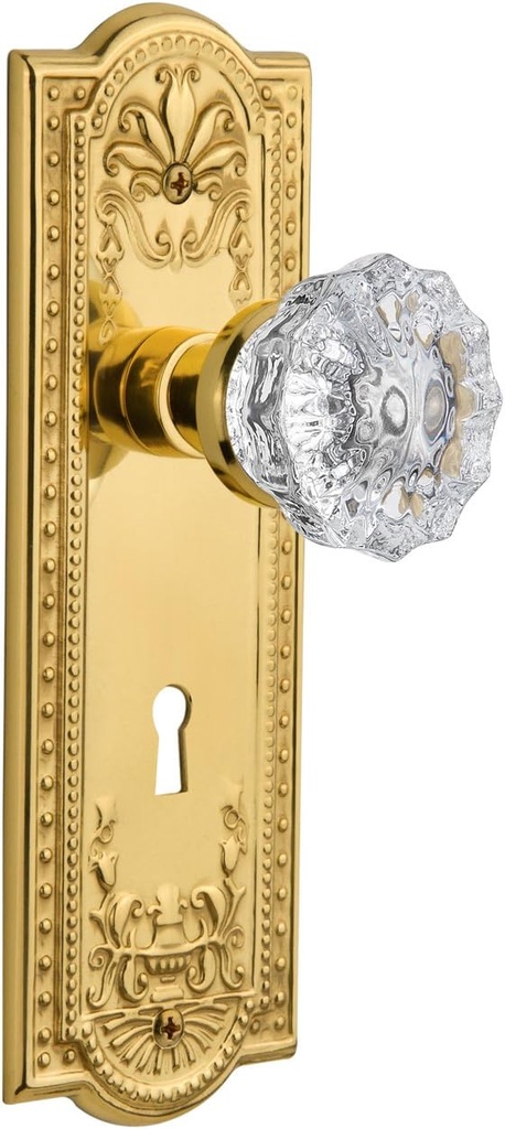 Nostalgic Warehouse Meadows Plate with Keyhole Crystal Glass Knob, Passage - 2.75", Polished Brass