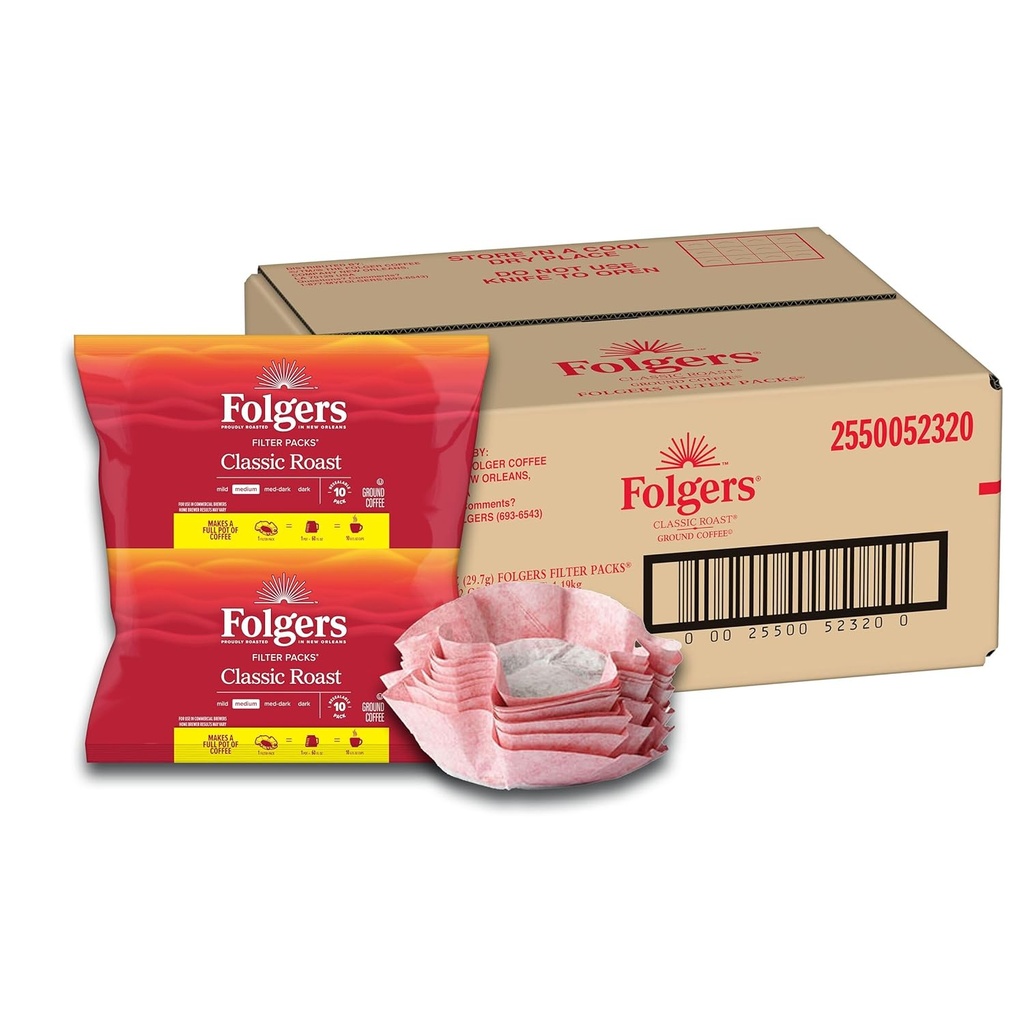 Folgers Classic Roast Medium Roast Ground Coffee, 40- 1.05 Ounce Filter Packs