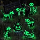 Halloween Decorations Outdoor, 7 Pack Glow in The Dark Pumpkin and Skeleton Black Cat Yard Signs, Halloween Silhouette Yard Signs with Stakes, Waterproof Outside Yard Lawn Decor for Kids Home Party
