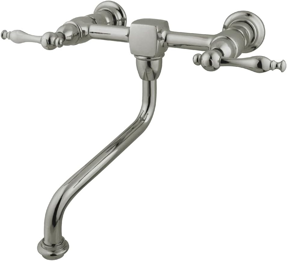 Kingston Brass KS1218NL Heritage Wall Mount Spread Vessel Sink Faucet 8-Inch Spout Long, Brushed Nickel
