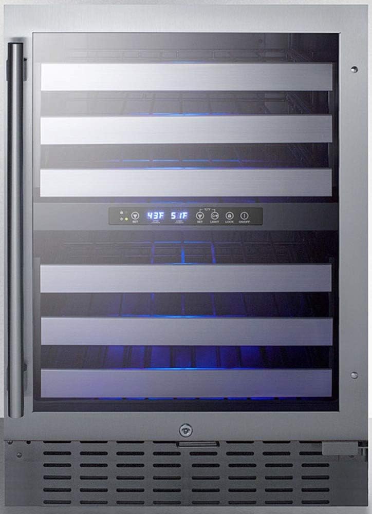 Summit Appliance SWC532BLBIST Commercially Approved Dual Zone 24" Wide Built-In Wine Cellar with Seamless Stainless Steel Trimmed Glass Door, Full Extension Shelves, Digital Thermostat & Black Cabinet