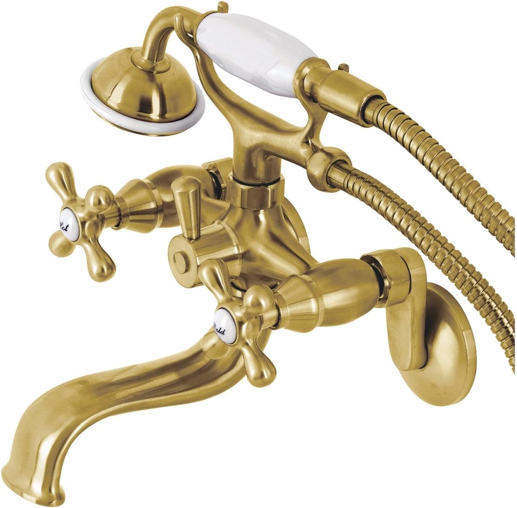 Kingston Brass KS226SB Kingston Wall Mount Tub Faucet with Hand Shower, Brushed Brass