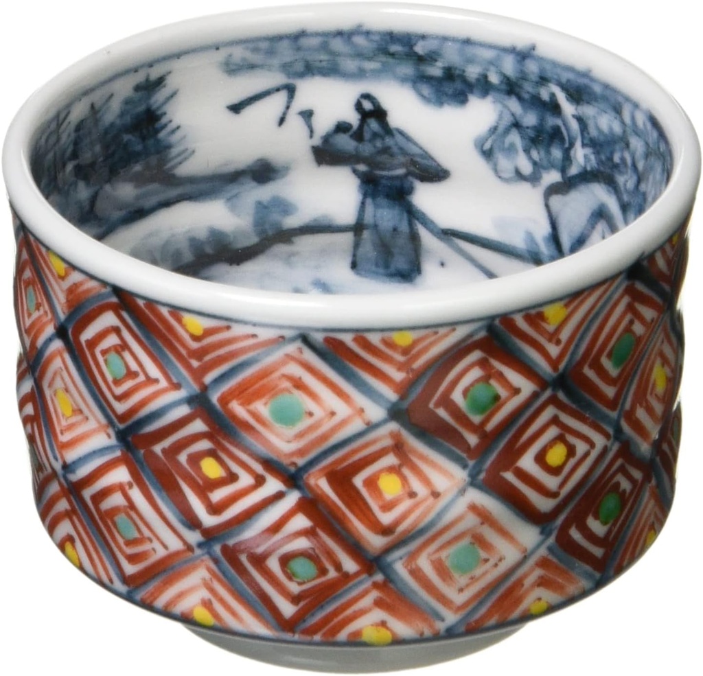 Kyo-Ware GRE384 Shimizu Ware Gui Cup, Ochoko, Cup (Wooden Box), Red Picture Grid, 60th Birthday Celebration, Respect for the Aged Day, Gift