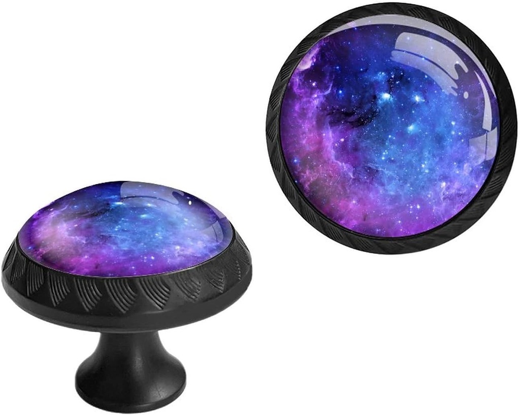 6 Pack Black & Purple Nebula Galaxy Cabinet Knobs, Crystal Glass Dresser Knobs for Kitchen & Bathroom Hardware