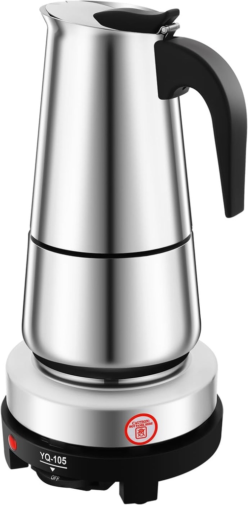 TFCFL Electric Stovetop Espresso Maker, 110V Greca Coffee Maker Moka Pot Stainless & 9 Cups, for Home and Camping