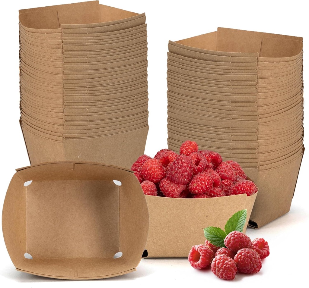 IDL Packaging Pint Berry Basket, Brown (Pack of 100) - Strong and Food-Safe Cardboard Containers for Freezing or Storing Small Fruits - Perfect Farmers Market Supplies