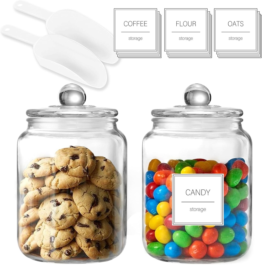 Half Gallon Large Glass Jars with Lids, Airtight Storage Clear Containers for Cookie, Candy, Flour, Sugar, Coffee, Food Organization Canisters for Kitchen, Laundry Room and Pantry, Set of 2