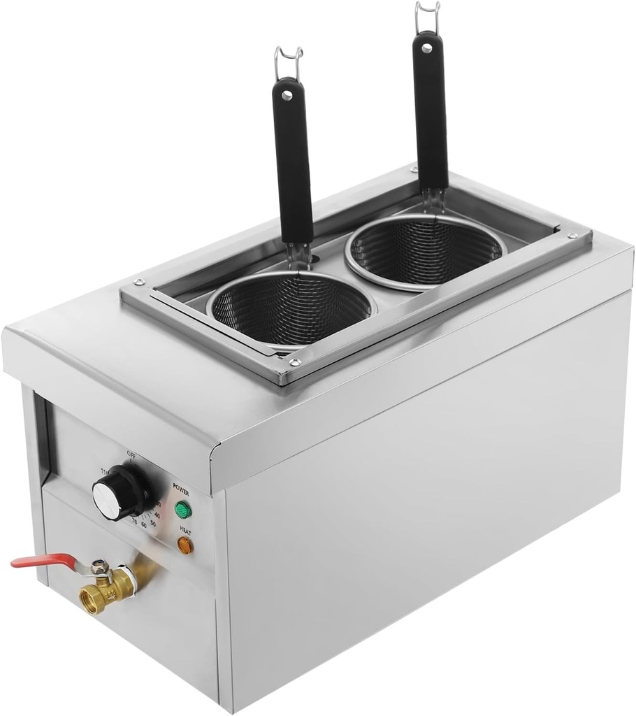 Bacocoo 2 Holes Commercial Pasta Cooker, Table Top Noodles Cooker, 2500KW 110V Electric Noodle Cooking Machine, Silver Stainless Steel Pots for Dormitories,Offices, RVs. (50-110℃/122-230℉)