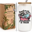 Funny Raccoon Trash 16oz Coffee Glass Cup with Lid and Straw Gift for Friend or Coworker, Office Coworker Birthday Gift Idea for Him or Her Men Women Boyfriend Girlfriend,Novelty Cup