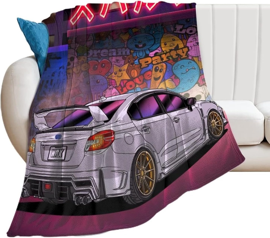 Neon Wrx Car White Street Back Jdm Art Blanket Flannel All Seasons Lightweight Air Conditioner Fuzzy Blanket for Living Room/Bedroom/Sofa/Chair Suitable for Adults/Pets/Babie 60"*80"（150*200cm）