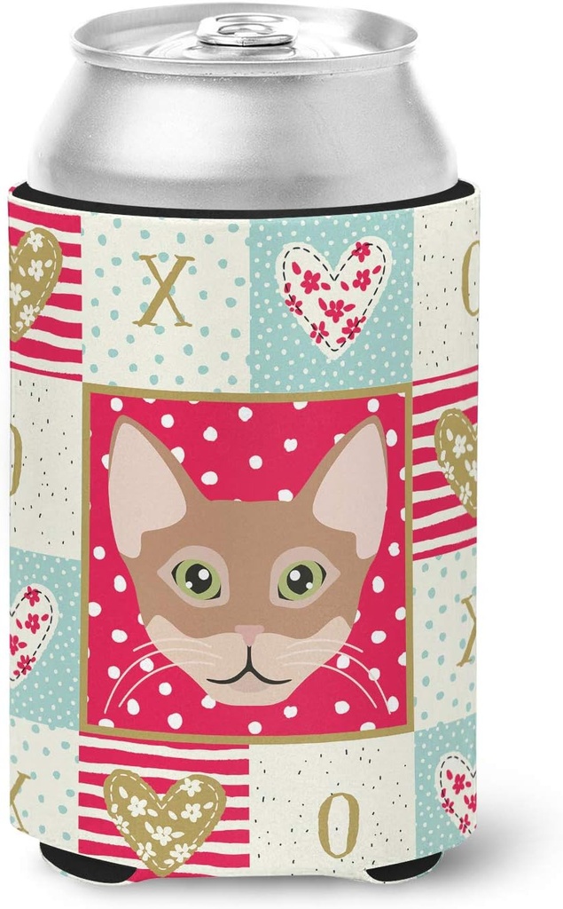 Caroline's Treasures CK5101CC Chausie Cat Love Can or Bottle Hugger, Red Cooler Washable Drink Sleeve Collapsible Beverage Insulated Holder, Can Hugger, Multicolor