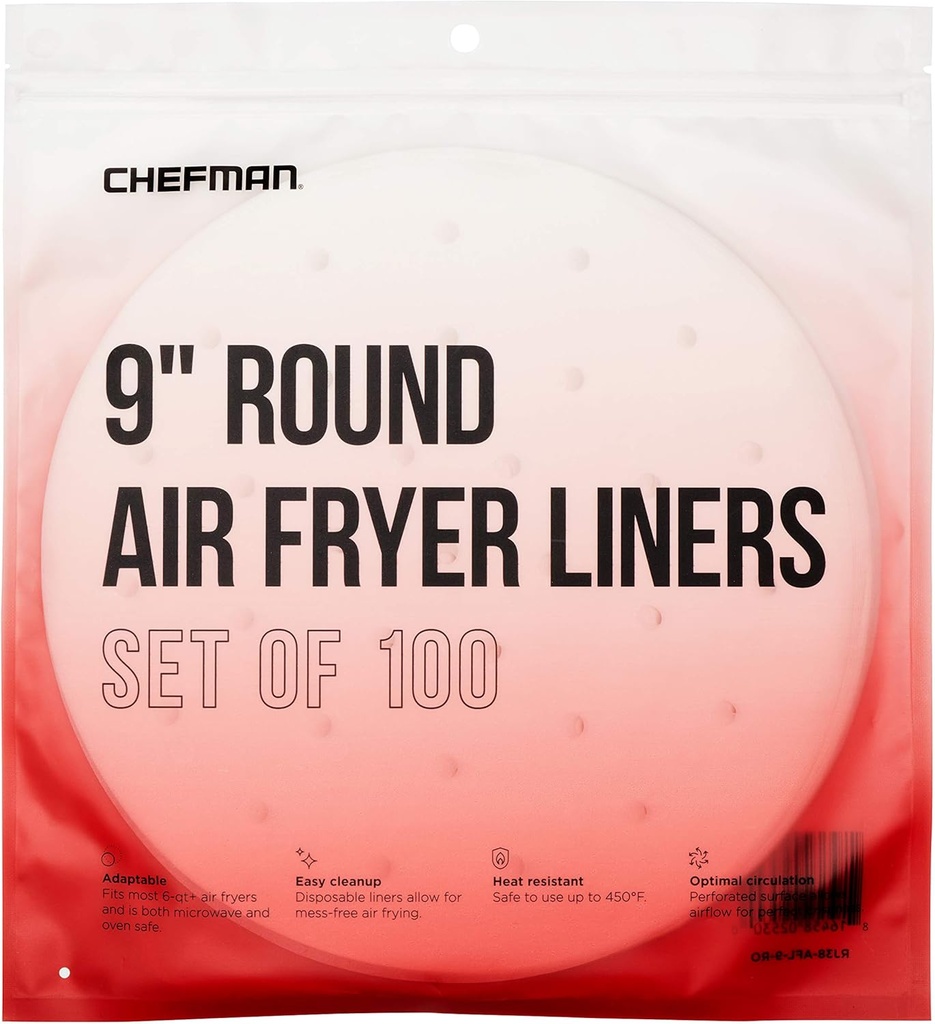 Chefman Disposable Air Fryer Liners Heat-Resistant Parchment Paper For Baskets, 100 Pack, 9” Round, Liners-100 Pack