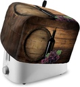 Toaster Cover 2 Slice, Wine Bottle and Fruit Grape with Wooden Barrel Bread Maker Cover Toaster Dust Cover with Pockets, Dust-Proof Cover for Kitchen Small Appliance 12x7.5x8in