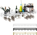 Wine Rack Modern Wall Mounted Metal Wine Glass Shelf Hanging Goblet Holder Wine Display Storage Rack Floating Wine Bottle Organizer for Home Bar Kitchen Coffee Shop Wine Cellar