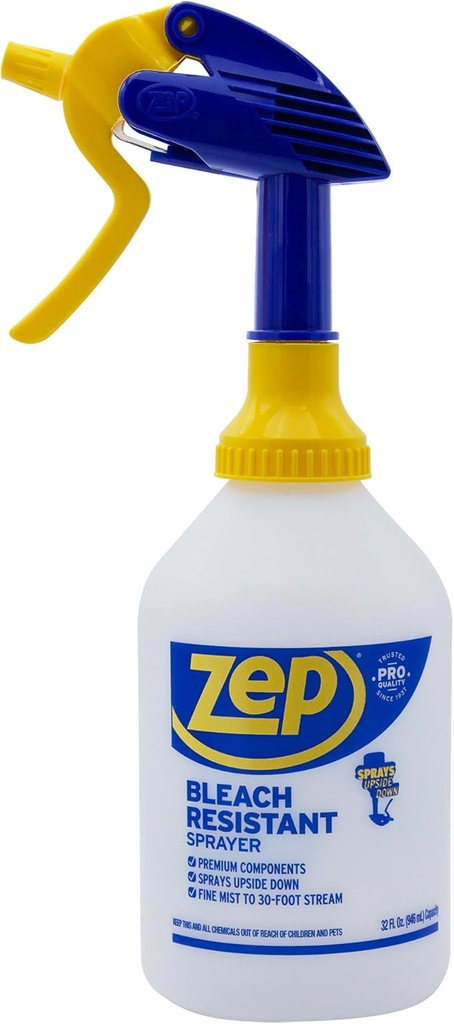 Zep New Bleach Resistant Professional Sprayer 2.0 Bottle 32 Ounces - 30 Foot Spray, Adjustable Nozzle