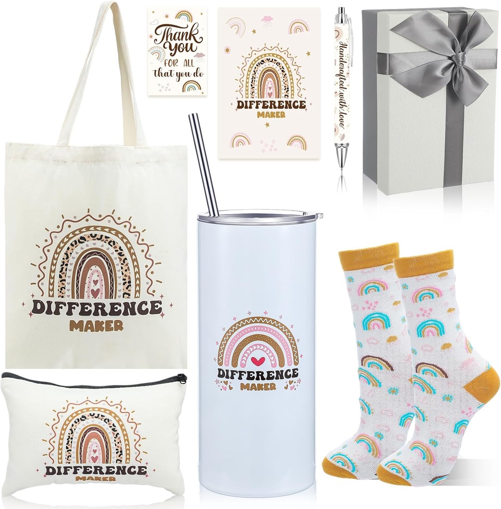 Geiserailie 8 Pcs Difference Maker Gift for Women Employee Functional Appreciation Thank You Gift for Coworkers Employees Teacher Nurse Secretary Mentor Leader Reusable Grocery Bag