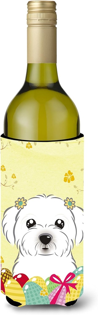 Caroline's Treasures BB1890LITERK Maltese Easter Egg Hunt Wine Bottle Hugger Bottle Cooler Sleeve Hugger Machine Washable Collapsible Insulator Beverage Insulated Holder