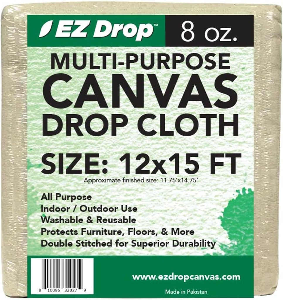 EZ Drop Painter's Large Canvas Fabric Drop Cloth for Painting (12 ft. x 15 ft.)