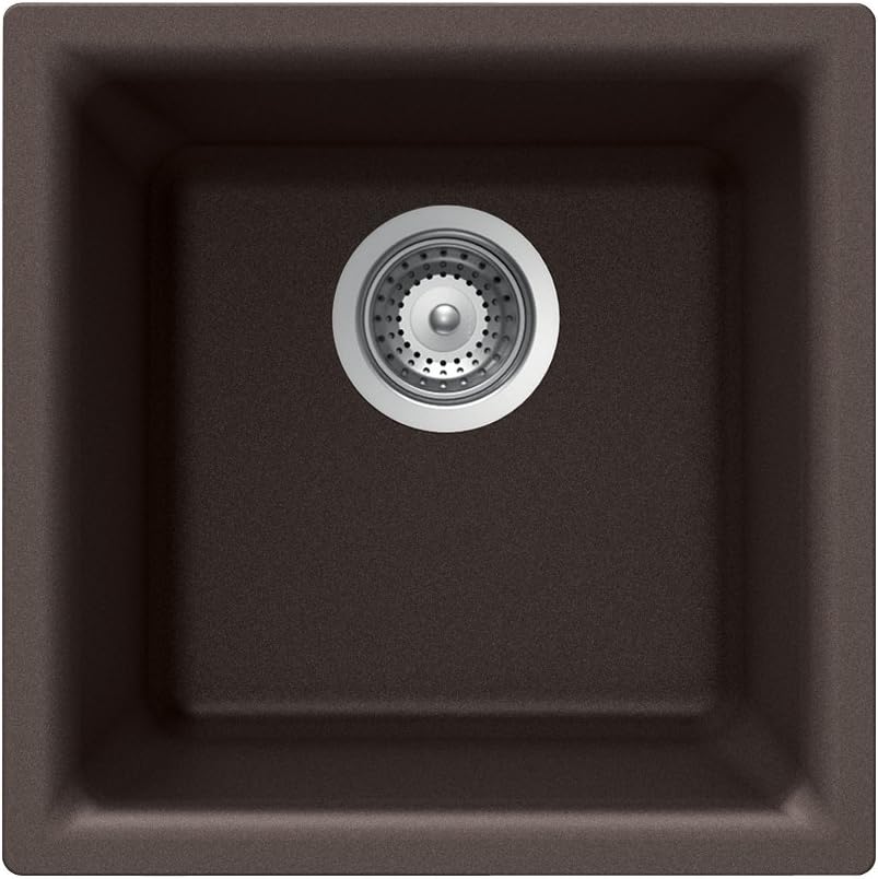 Houzer Quartztone Mocha Granite Composite Kitchen Bar Sink: 16 Inch Dual Mount Single Bowl Sink, Durable & Versatile, Essential for Home & Apartment: E-100 MOCHA