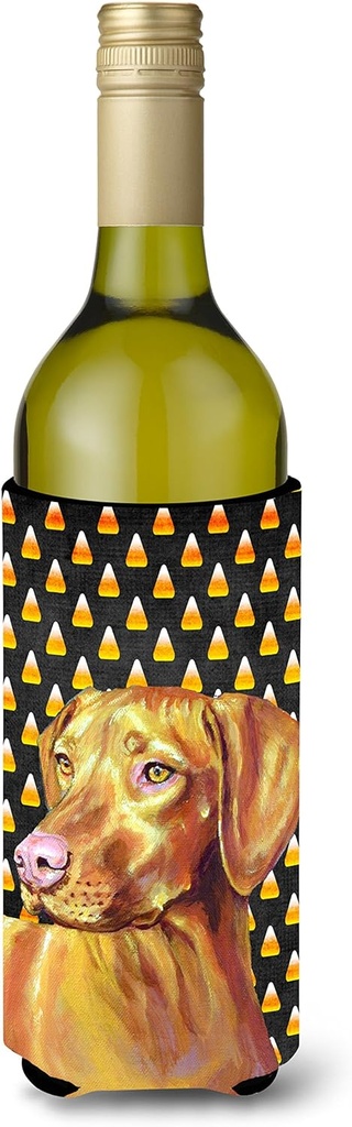 Caroline's Treasures LH9066LITERK Vizsla Candy Corn Halloween Portrait Wine Bottle Hugger Bottle Cooler Sleeve Hugger Machine Washable Collapsible Insulator Beverage Insulated Holder