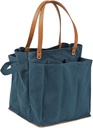 CapaBunga Farmer's Market Tote Shopping Bags with Handles - 7 Pocket Large Utility Tote Bag - Heavy Duty Canvas Utility Bag with Vegan Leather Base - Reusable Tote Bag - Petrol Blue Grocery Bag