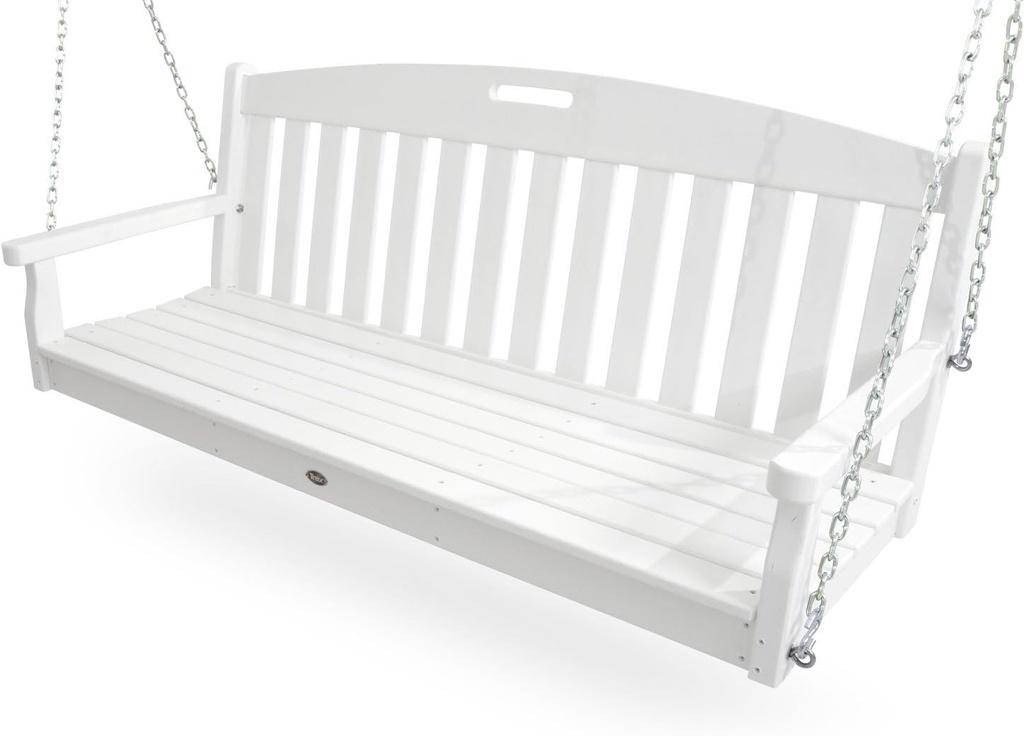 Trex Outdoor Furniture Yacht Club Heavy Duty Porch Swing, Classic White, HDPE Patio Furniture with Swinging Bench, Hardware for Garden Swings Outdoors