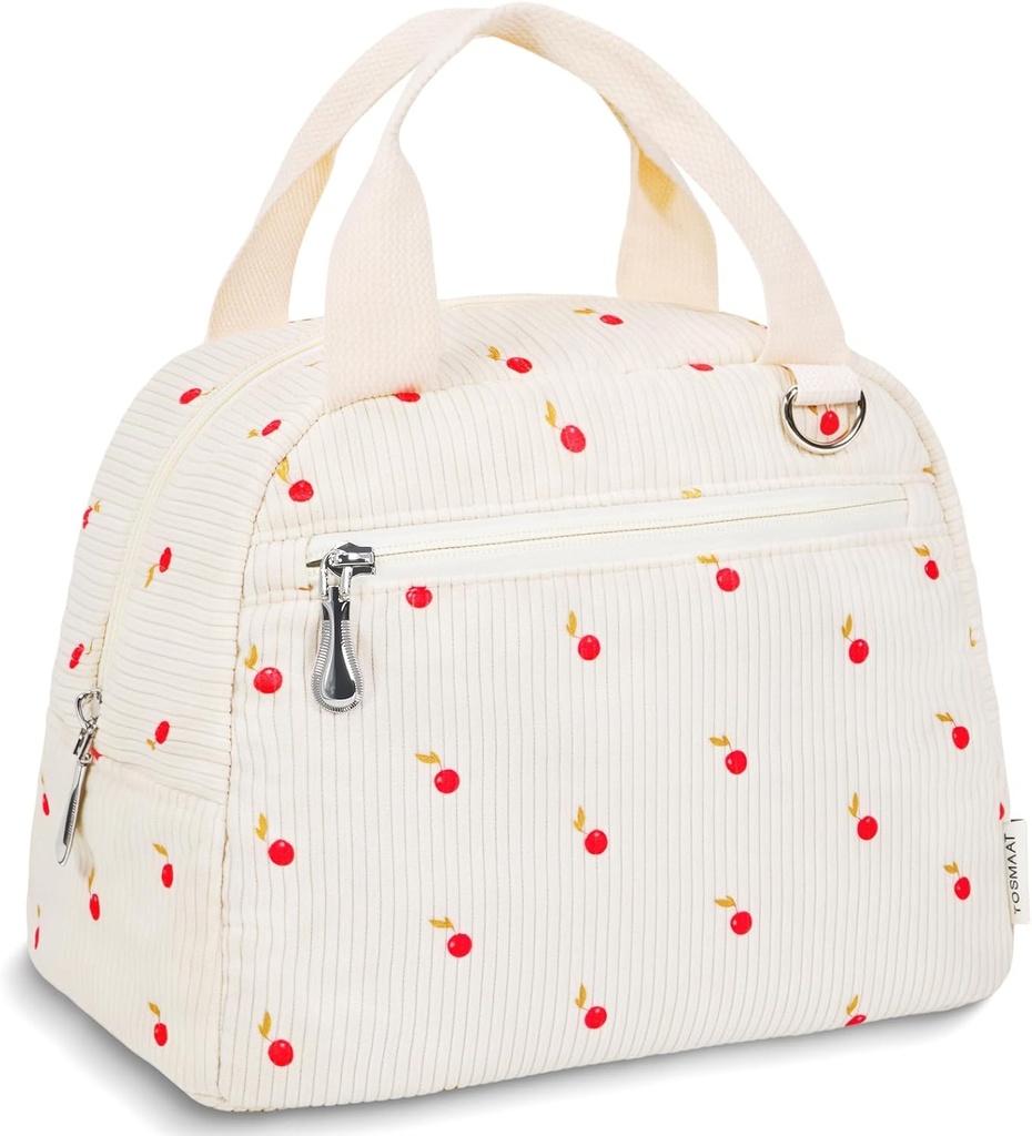 Lunch Bag Women Insulated Lunch Box - Tote Lunch Box for Women - Corduroy Lunchbox Lightweight Lunchboxes Reusable Portable Soft Cooler Bag for Adults Teen Travel Picnic Office Outdoor Work Cherry 8L