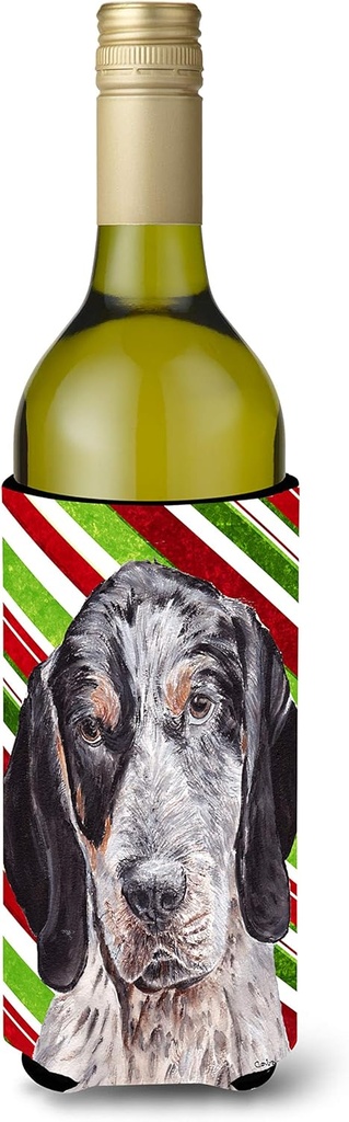 Caroline's Treasures SC9793LITERK Blue Tick Coonhound Candy Cane Christmas Wine Bottle Hugger Bottle Cooler Sleeve Hugger Machine Washable Collapsible Insulator Beverage Insulated Holder