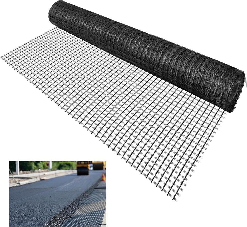 Geogrid Roll 3.84ft x 164ft - Universal Fiberglass Geogrid for Retaining Wall, Driveway Geo Ground Grid with 50KN Tensile Strength for Asphalt Pavement, Soil Road Slope Reinforcement