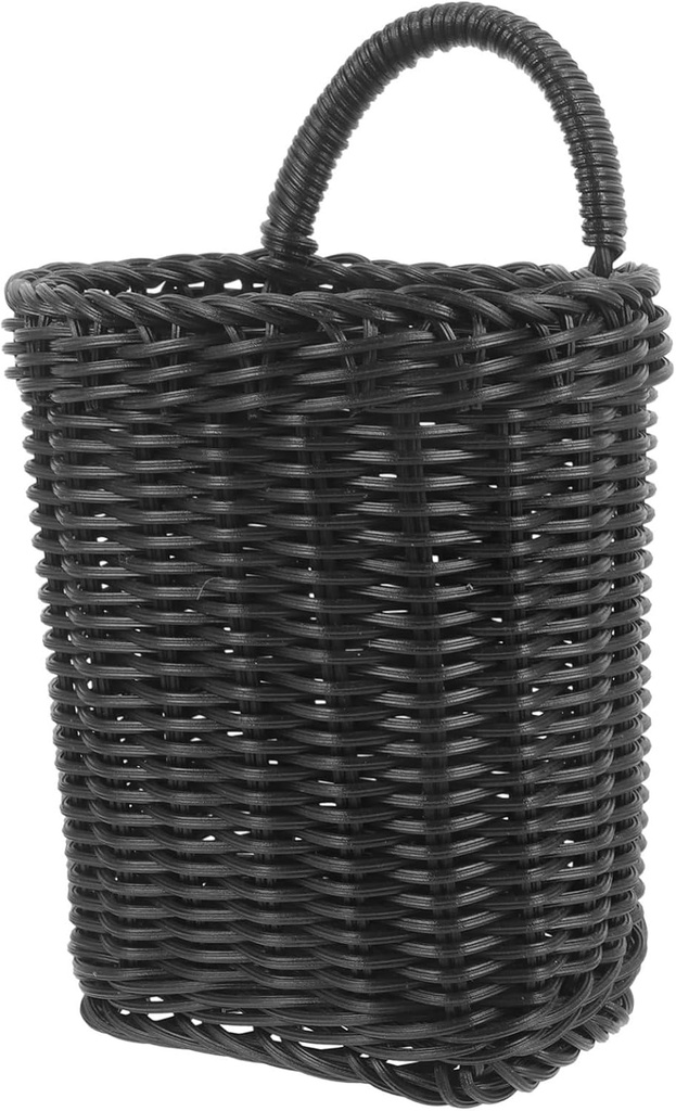Hanging Woven Storage Basket Black Decorative Wall Organizer for Kitchen Bathroom Lightweight Rustic Rattan Style Basket for Vegetables Fruits Ginger Garlic Versatile Wall Mounted