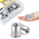 Mywish 100Pcs 1/4-20 Rivet Nuts Hardware Nuts, 304 Stainless Steel Flat Head RIV Nuts, 1/4 20 Nut Threaded Inserts Rivnuts for Wood & Metal, 1/4 UNC Rivnuts Rivets Nutsert