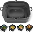 Silicone Air Fryer Liners Square - Reusable Airfryer Collapsible Basket - Easy to Clean Air Fryers Pot for 5.8 to 8 Qt Baking Tray Oven Accessories, 8.5 Inch Large
