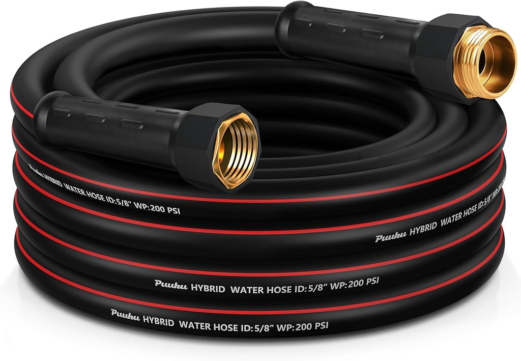 Garden Hose 25ft x 5/8", NON-EXPANDABLE Heavy Duty Premium Flexible Water Hose, No Kink, Leakproof, Lightweight Hybrid Hose with Male to Female Fittings for Household&Backyard