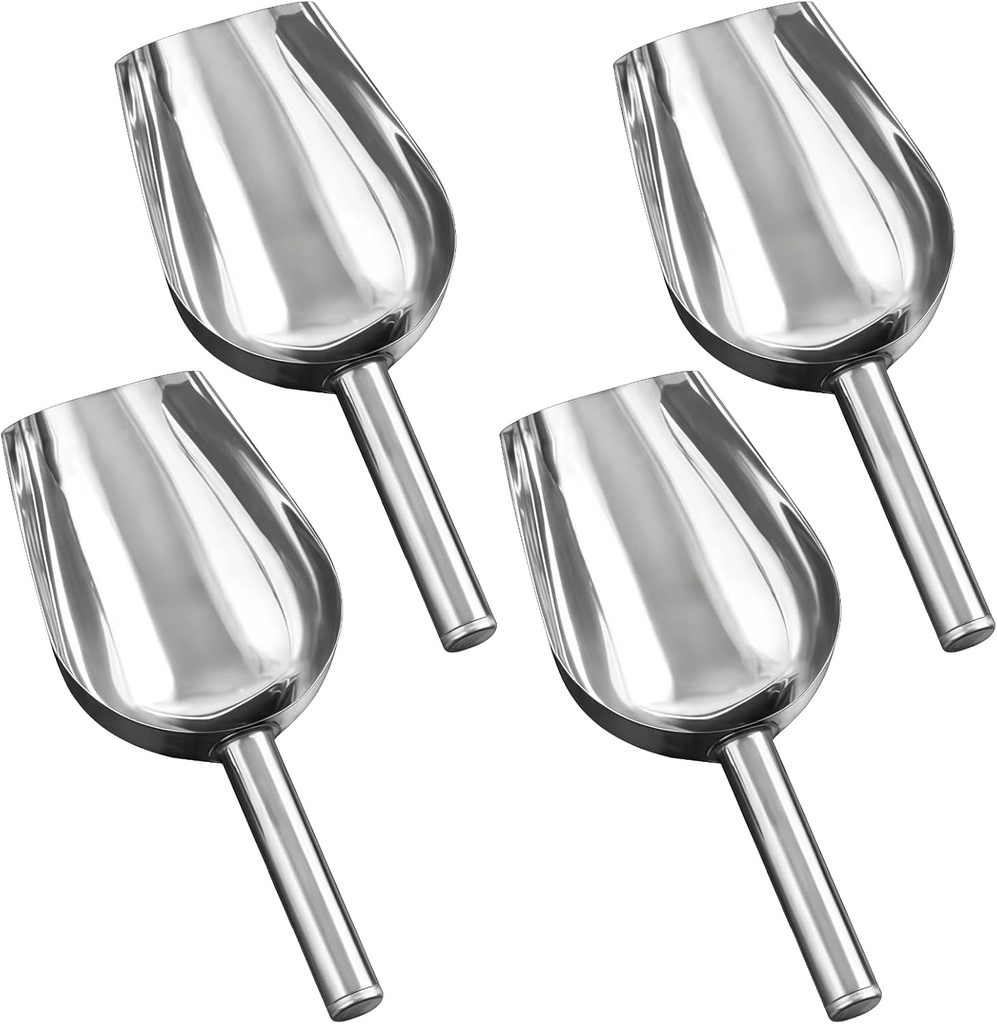Rust-Resistant Serving Utensils, Kitchen Bar Buffet, Flour, Dry Goods, Kitchen Spoon with Handle for Ice, 4 Pcs Stainless Steel Ice Scoops, 9.5 X 3.8 X 1.8 in, Metal Food Scoops
