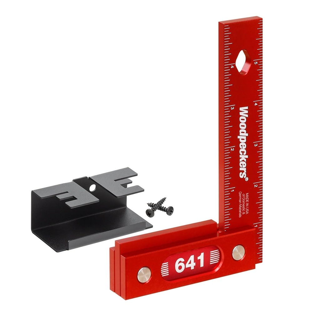 Woodpeckers Precision Woodworking Square, 6 Inch, Aluminum, USA Made, Feature Packed Square, Self Standing, Shoulder Lip, Laser Engraved Scales